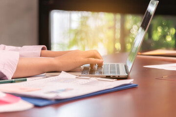 In business on line,hand typing data to connect and search information.