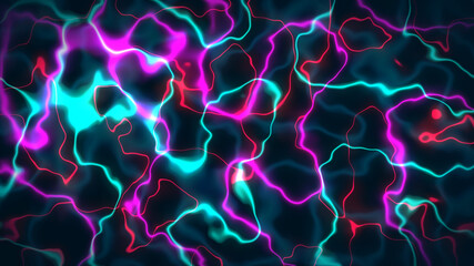 Cororized water caustics on black background. Seamless Texture. Colorfull shiny rays reflections in the water.