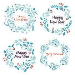 Obraz premium Set of Christmas wreaths, frames, borders with the words Merry Christmas Happy New Year.