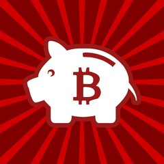 A piggy bank illustration, Bitcoin crypto currency items, money saving related concept art, Retro style sun rays and piggy bank