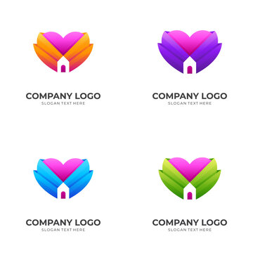heart logo with house design template, 3d colorful style