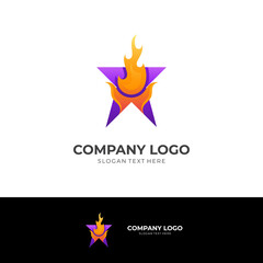 fire and star logo design template with 3d colorful style