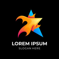 abstract fire and star logo design with 3d colorful style