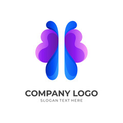 brain logo vector with 3d blue and purple color style
