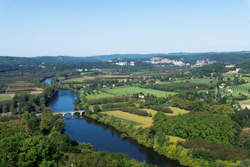 High angle view of the Vezere valley from the village of Domme in Dordogne, France