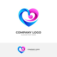 modern love and music logo design vector with 3d blue and pink color style