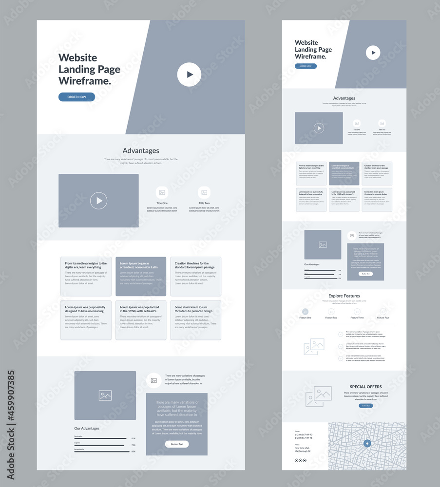 Canvas Prints website design template. modern wireframe landing page for development. flat one page site. ui ux el