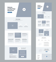 Website design template. Modern wireframe landing page for development. Flat one page site. UI UX elements.  - obrazy, fototapety, plakaty