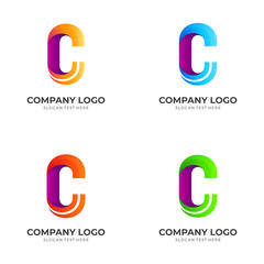 letter C logo design template, 3d simple style