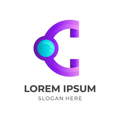 letter C logo with circle icon, 3d color style