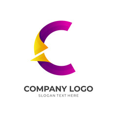 simple letter C logo design concept with 3d colorful style