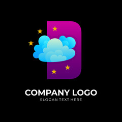 letter D logo and cloud, star design vector combination, 3d modern style