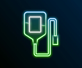 Naklejka premium Glowing neon line IV bag icon isolated on black background. Blood bag. Donate blood concept. The concept of treatment and therapy, chemotherapy. Colorful outline concept. Vector