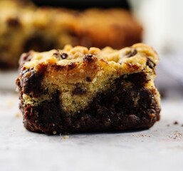Homemade brookies or chocolate chip brownie bars, selective focus