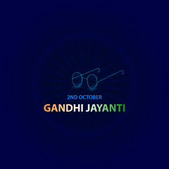 Illustration of Gandhi Jayanti. Illustration of Gandhi's Spectacles on the background of Ashok Chakra