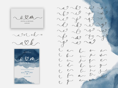 Wedding logo monogram, Wedding Calligraphy logo design, Couples initials heart logo design. INITIALS lower case connecting HEART. Custom Home Decor, Anniversary Gift.