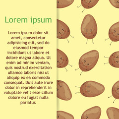 Super cute Potato vector seamless pattern. Seasonal Winter Vegetable background in cartoon style.