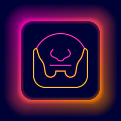 Glowing neon line Mustache and beard icon isolated on black background. Barbershop symbol. Facial hair style. Colorful outline concept. Vector