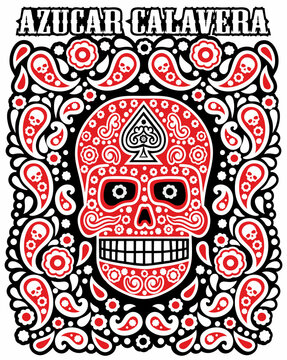 Mexican sugar skull and paisley, vintage design t shirts
