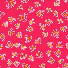 Line Farm house icon isolated seamless pattern on red background. Vector