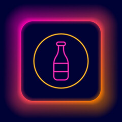Glowing neon line Bottle icon isolated on black background. Colorful outline concept. Vector