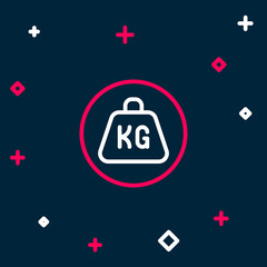 Line Weight icon isolated on blue background. Kilogram weight block for weight lifting and scale. Mass symbol. Colorful outline concept. Vector