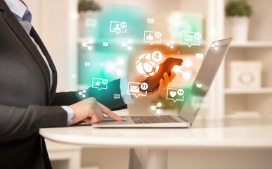 Young person surfing on social media network