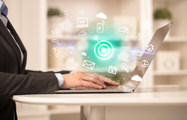 Businessman working on laptop with new business concept