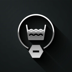 Silver Delicate wash icon isolated on black background. Long shadow style. Vector