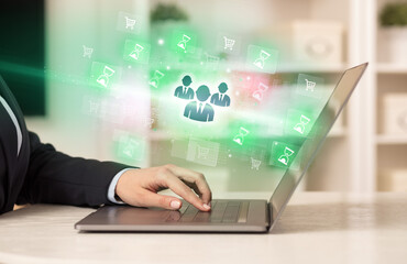 Fototapeta premium Businessman working on laptop with new business