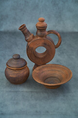 Ceramics, a ceramic product made with your own hands, made on a potter's wheel, a jug, a mug, clay.