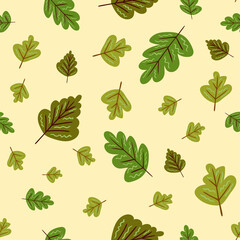 Seamless vector pattern in autumn colors with mushrooms, leaves, etc. Surface design for web and print. 