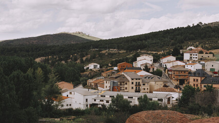 Fototapeta na wymiar Small Spanish village in the mountains of the Alto Tajo National Park.