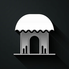 Fototapeta premium Silver African hut icon isolated on black background. African house symbol. Long shadow style. Vector