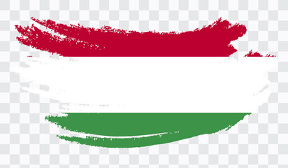 Obraz premium Grunge brush stroke with HUNGARY national flag. Watercolor painting flag,poster, banner of the national flag. Style watercolor drawing. Vector isolated on transparent background.