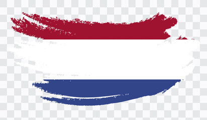 Grunge brush stroke with NETHERLANDS national flag. Watercolor painting flag,poster, banner of the national flag. Style watercolor drawing. Vector isolated on transparent background.