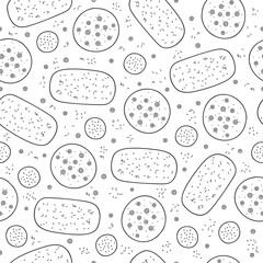 Seamless pattern with ciabatta, focaccia, buns.