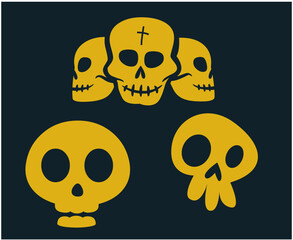 Skulls Yellow Objects Signs Symbols Vector Illustration Abstract With Black Background