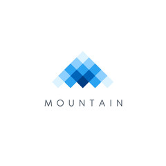 Vector logo design template. Mountains abstract pixel icon.