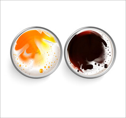 Realistic Detailed 3d Beer Glass with Foam Set Top View. Vector illustration of Pint Alcohol Beverage