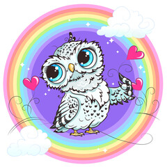 Little owl. Clipart  for nursery poster, t-shirt print, kids apparel, greeting card, label, or sticker. Vector illustration.
