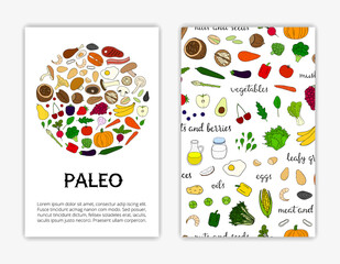 Card templates with paleo diet foods.