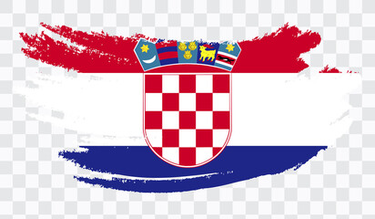Grunge brush stroke with CROATIA national flag. Watercolor painting flag,poster, banner of the national flag. Style watercolor drawing. Vector isolated on transparent background.