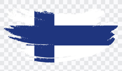 Grunge brush stroke with FINLAND national flag. Watercolor painting flag,poster, banner of the national flag. Style watercolor drawing. Vector isolated on transparent background.