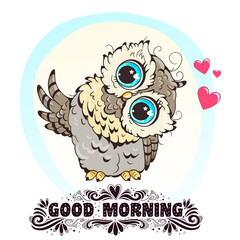 Little owl. Clipart  for nursery poster, t-shirt print, kids apparel, greeting card, label, or sticker. Vector illustration.