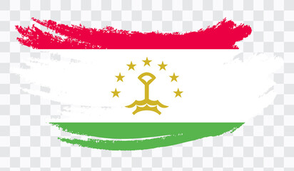 Grunge brush stroke with TAJIKISTAN national flag. Watercolor painting flag,poster, banner of the national flag. Style watercolor drawing. Vector isolated on transparent background.