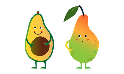 Cute Humanized Fruit with Smiling Face Vector Set
