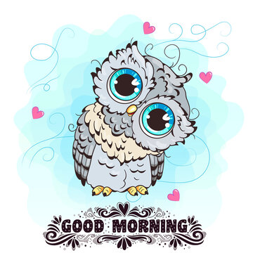 Little owl. Clipart  for nursery poster, t-shirt print, kids apparel, greeting card, label, or sticker. Vector illustration.