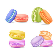 Realistic Detailed 3d Different Taste Macaroons Set Sweet Dessert Assortment. Vector illustration of French Cookie Macaroon