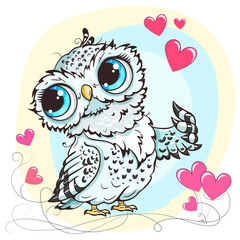 Little owl. Clipart  for nursery poster, t-shirt print, kids apparel, greeting card, label, or sticker. Vector illustration.
